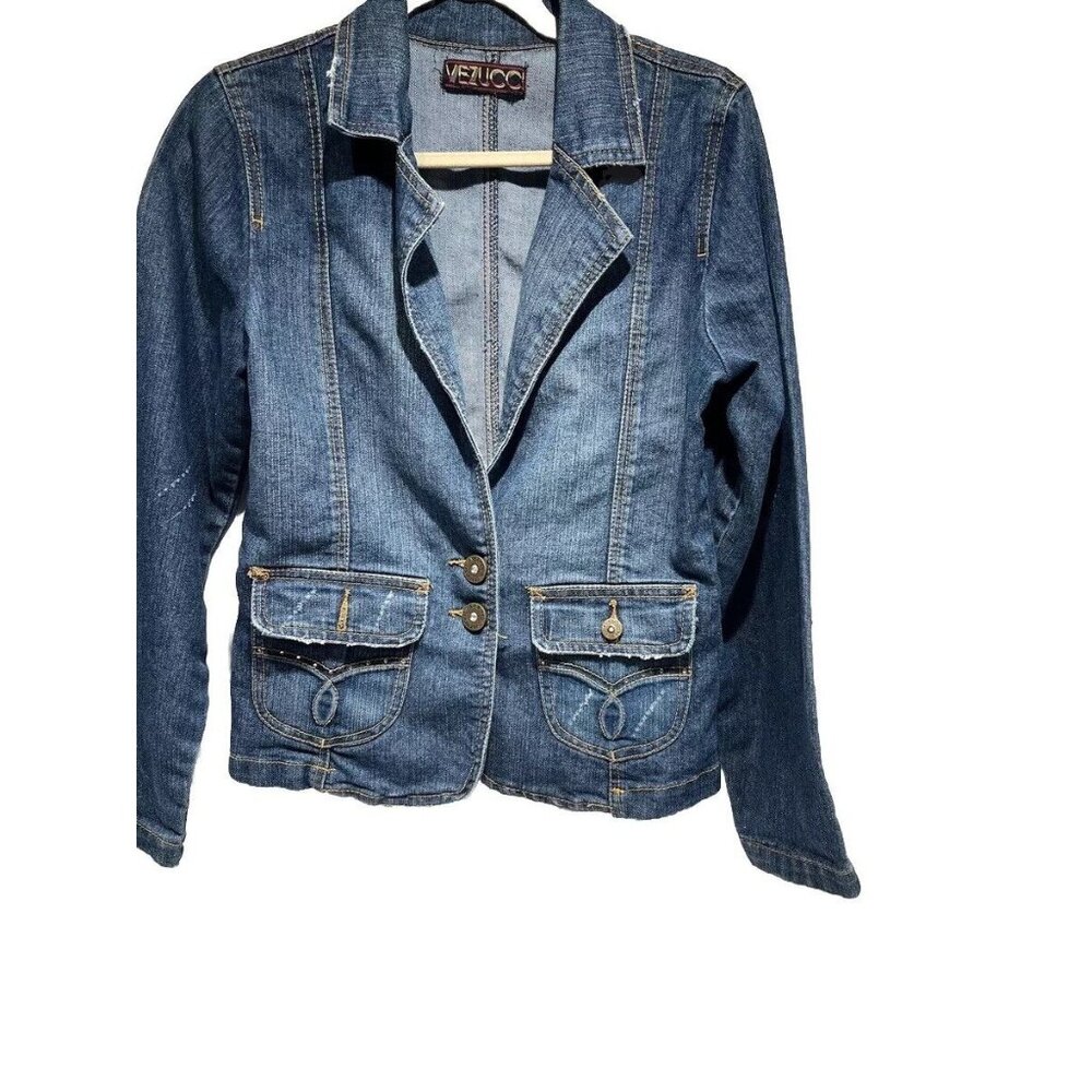 VEZUCCI WOMEN Blue JEAN JACKET/TOP Buttons Pockets See Pics For Sz Y2K